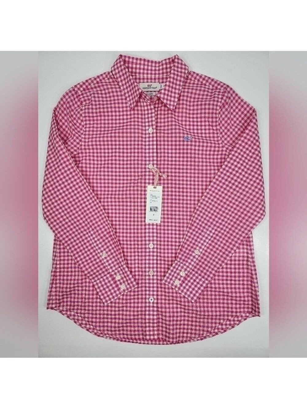 NEW Vineyard Vines Women’s 2 Little Gingham White Pink Button Down Relaxed NWT